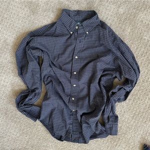 Ralph Lauren Blue Plaid White Button Down Long Sleeve Classic Fit Shirt